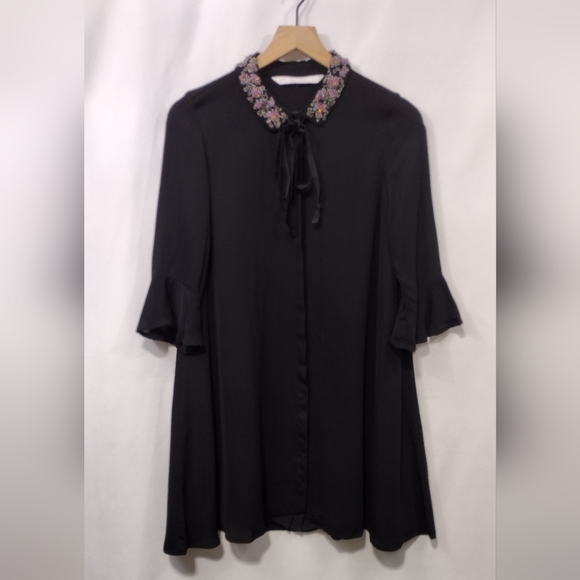 Zara Tops - NWOT Zara Beaded Collar Blouse Women's S Black Boho Retro Y2K 90s Vintage